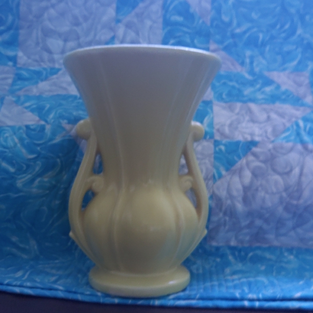 Mccoy Cream Vase with Blue Accents